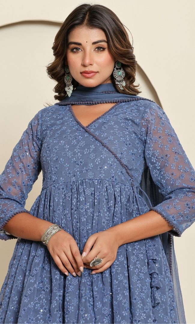 Misty Grey Sharara Set