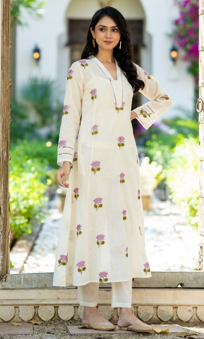 K-Vibe Lilac Lotus Kurta Co ord Set