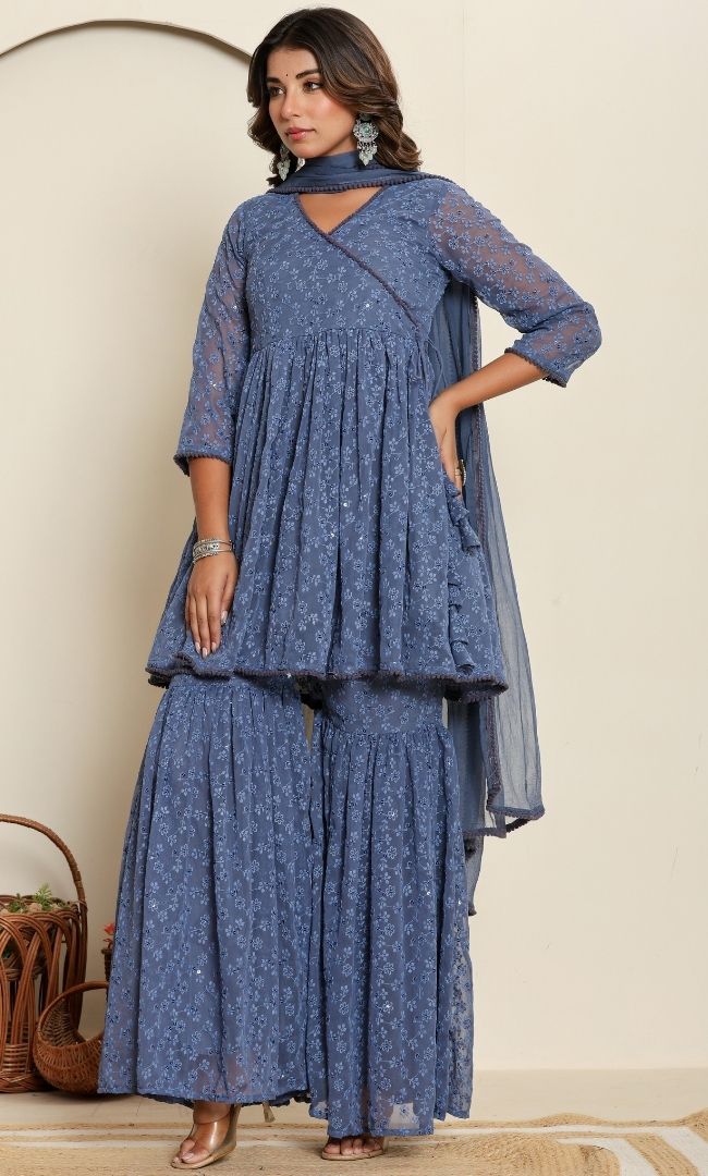 Misty Grey Sharara Set
