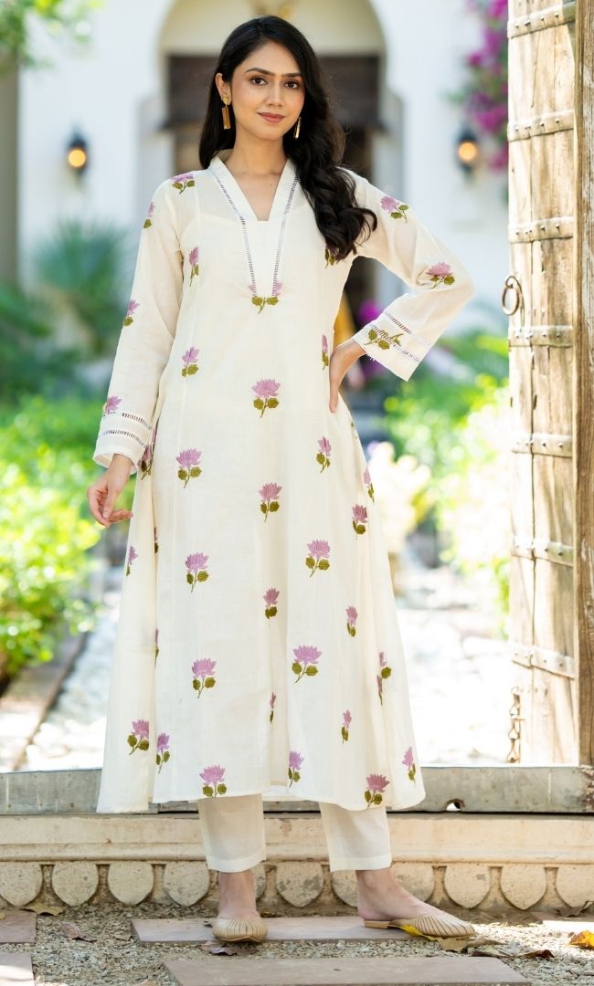 K-Vibe Lilac Lotus Kurta Co ord Set