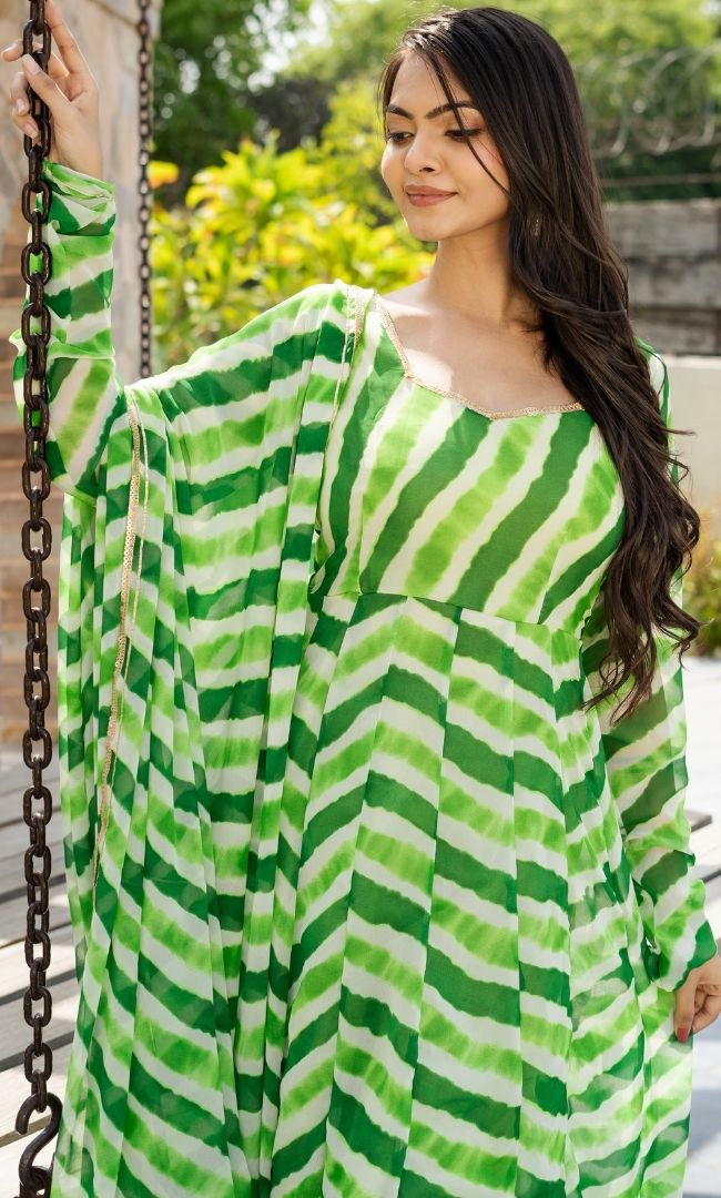Leheriya Green Anarkali Set