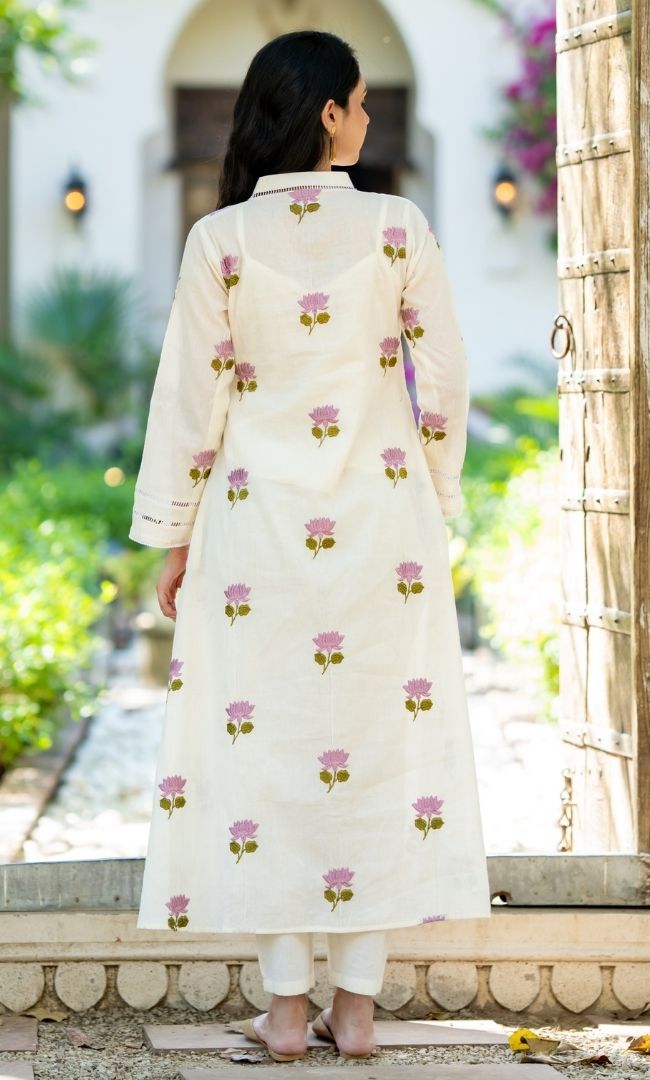 K-Vibe Lilac Lotus Kurta Co ord Set