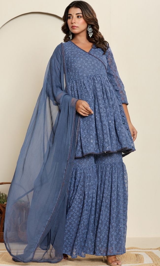 Misty Grey Sharara Set
