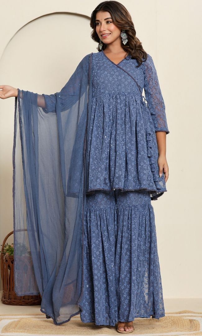 Misty Grey Sharara Set