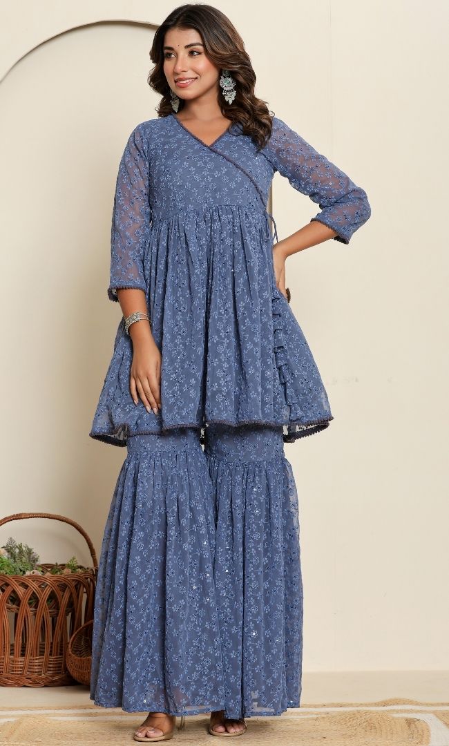 Misty Grey Sharara Set