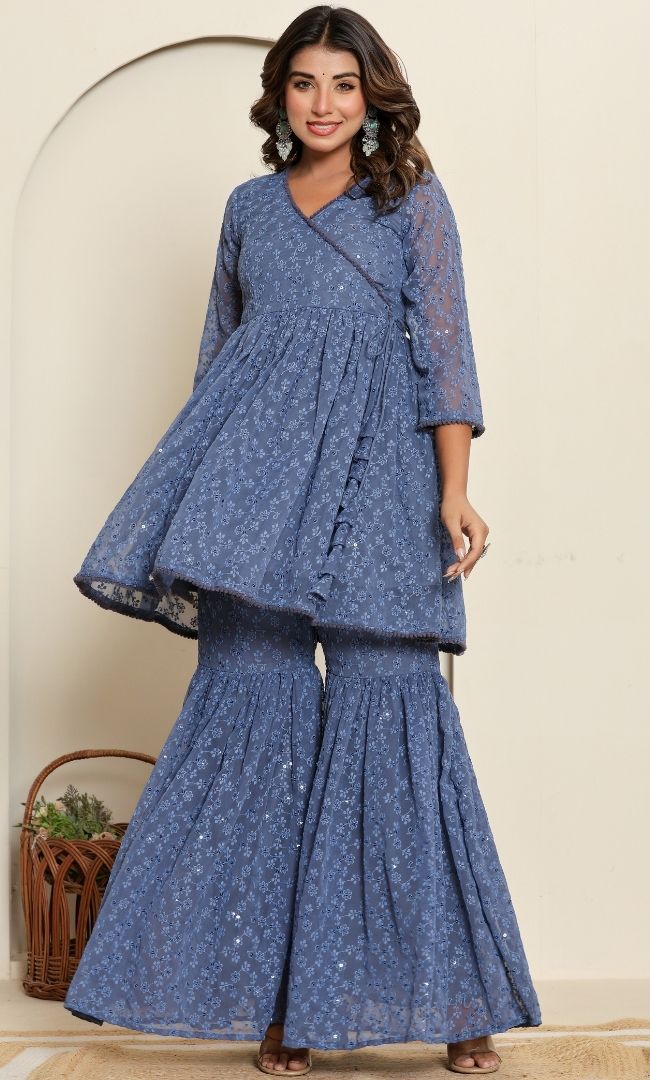 Misty Grey Sharara Set