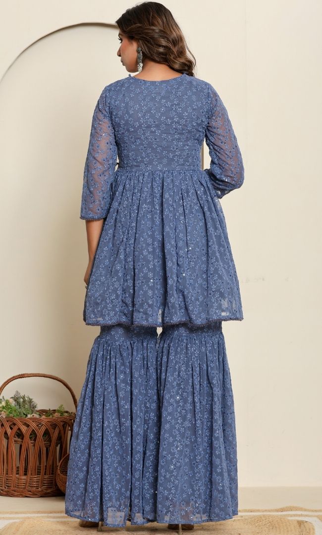 Misty Grey Sharara Set