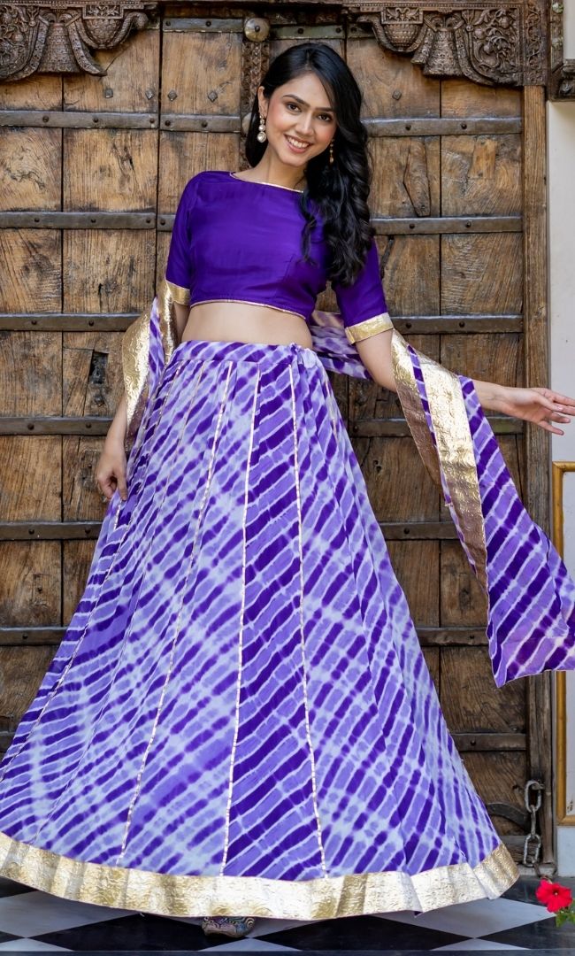 Marwar Purple Leheriya Lehenga Set