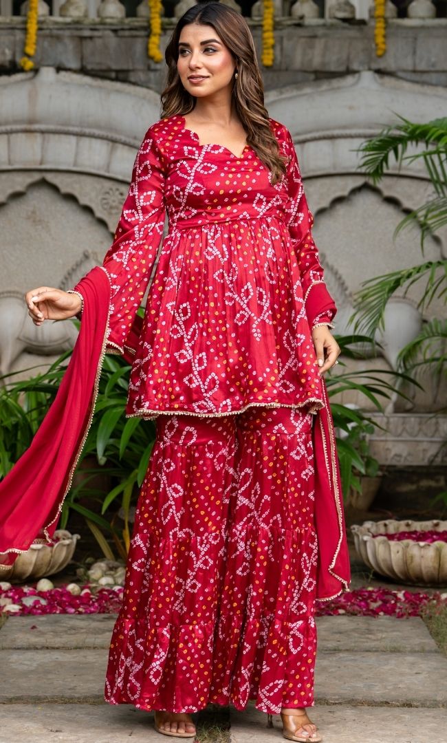Mehar Bandhani Sharara Set