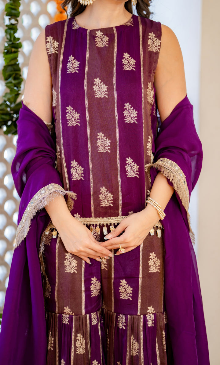 Purple Brocade Sharara Set