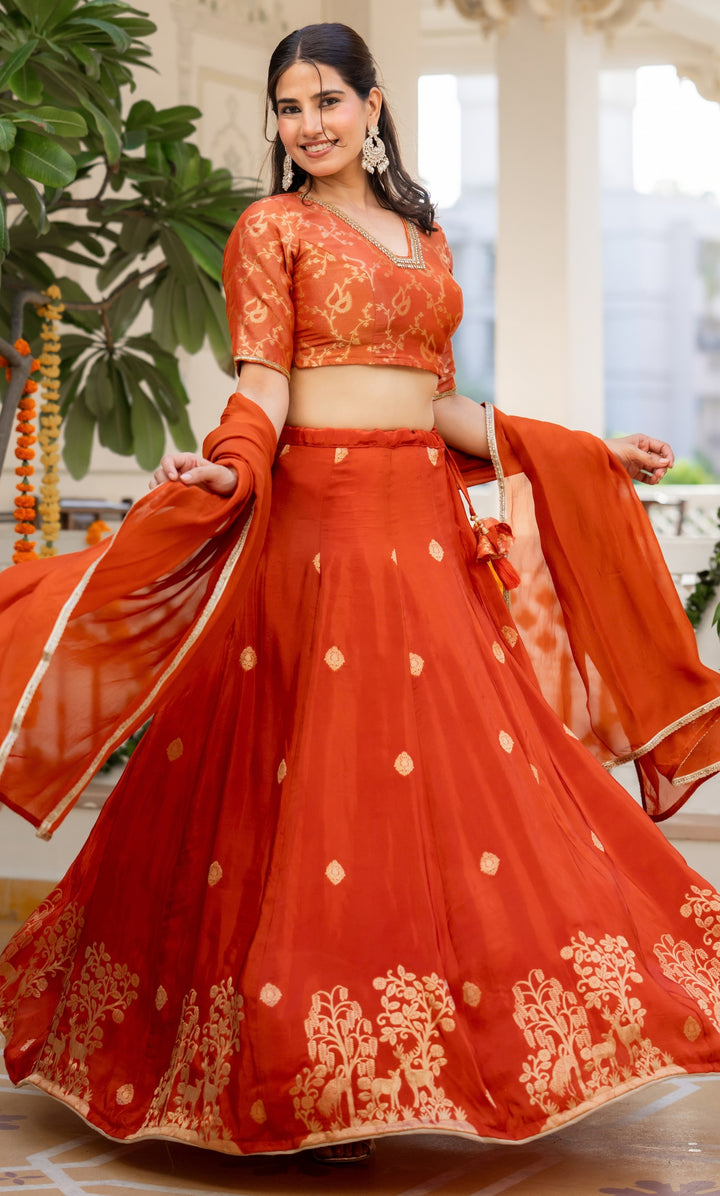 Rania Orange Brocade Lehenga Set