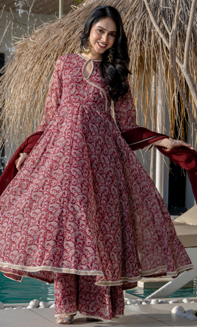 Roop Maroon Georgette Anarkali