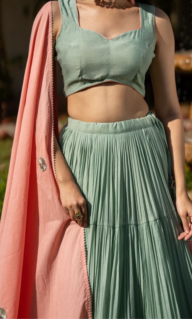 Gul Pista Lehenga Set