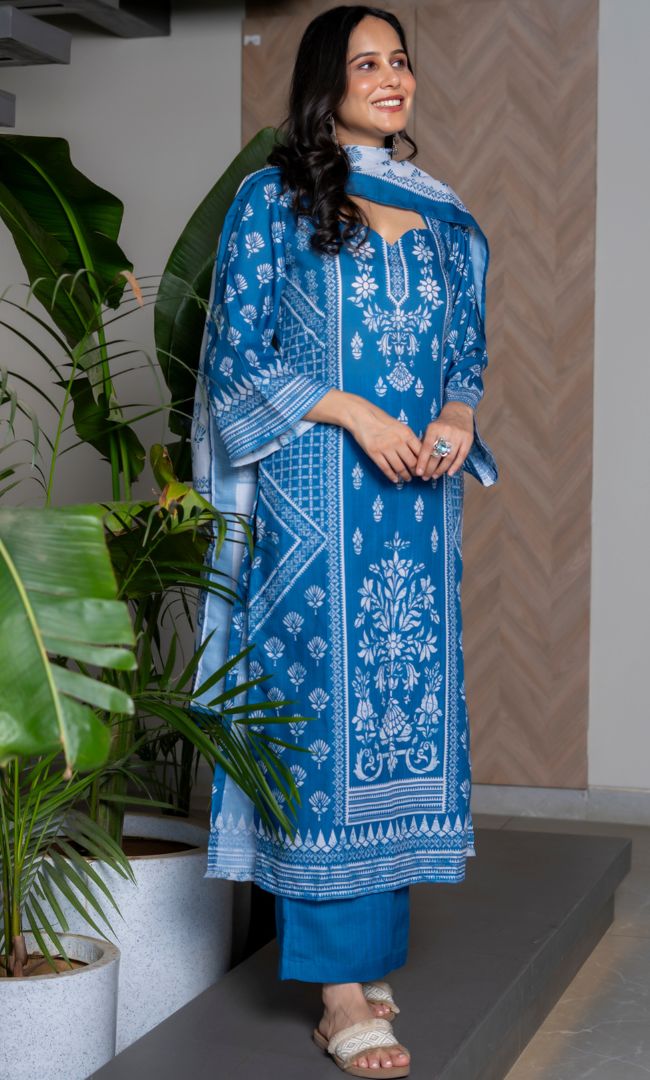 Indigo Printed Suit Set