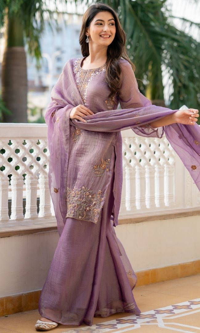 Aveline Purple Embrodiered Suit Set