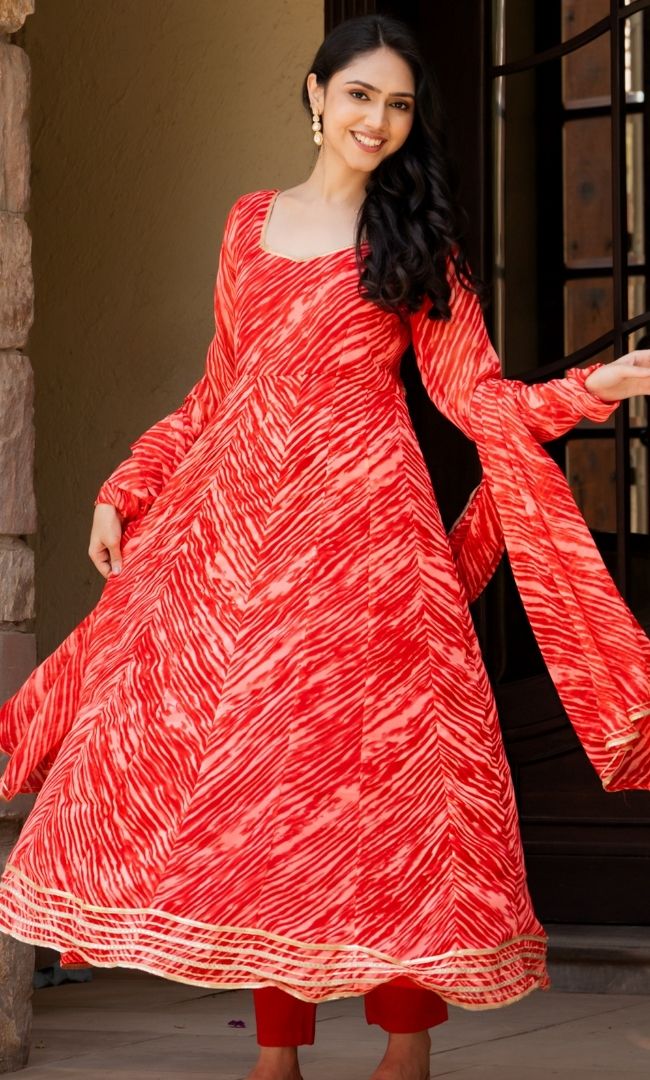 Leheriya Maroon Anarkali Set