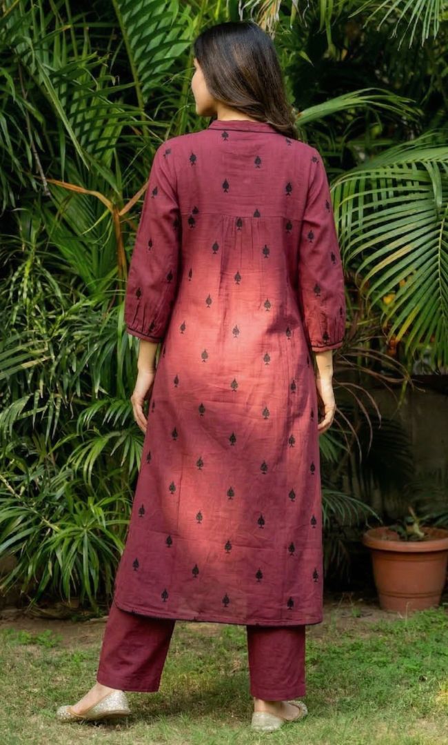 Maroon Pikes Spades Cotton Kurta Set