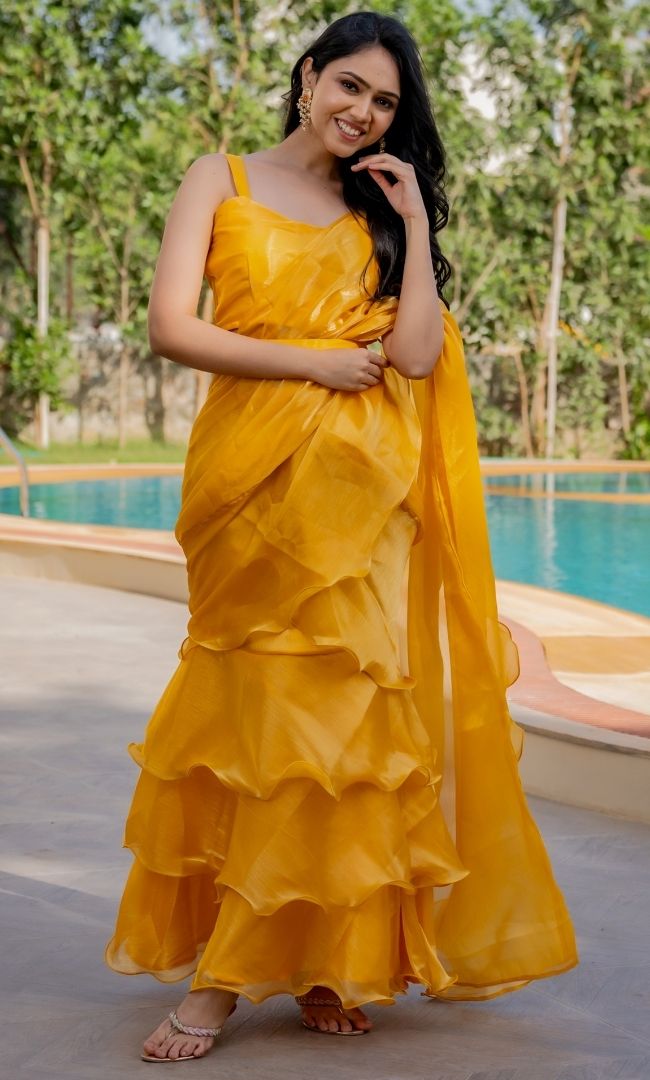 Perry Yellow Ruffle Saree