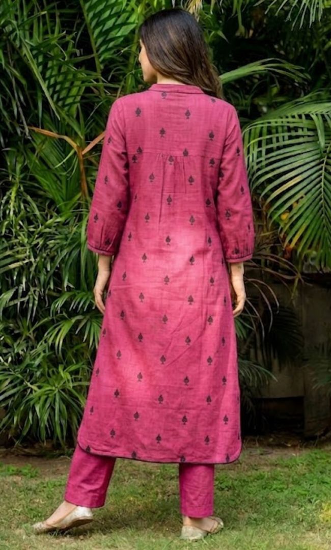Pink Pikes Spades Cotton Kurta Set