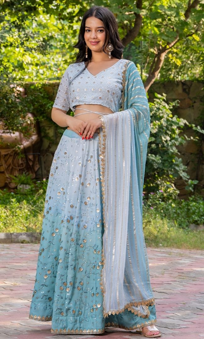 Ocean Blue Embellished Lehenga Set