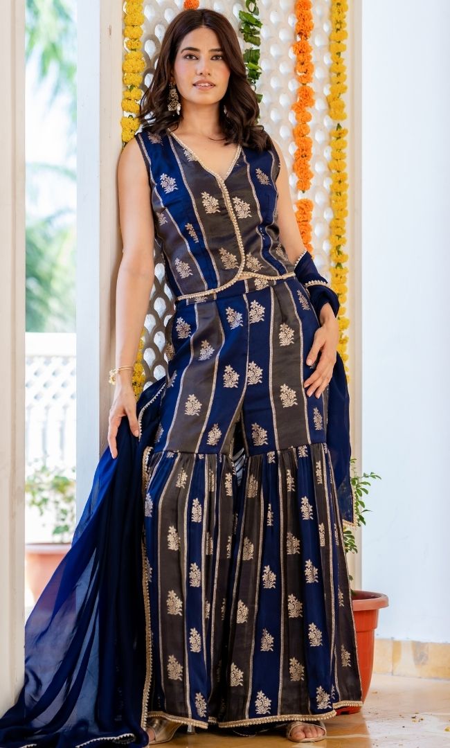 Blue Hour Brocade Sharara Set