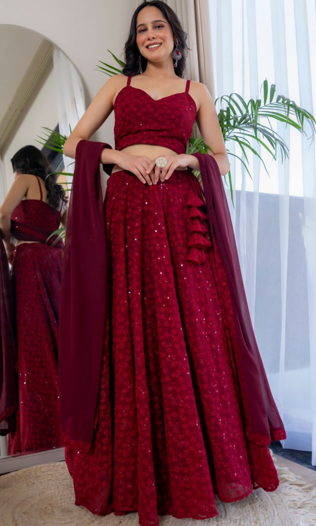 Twilight Maroon Chikankari Lehenga