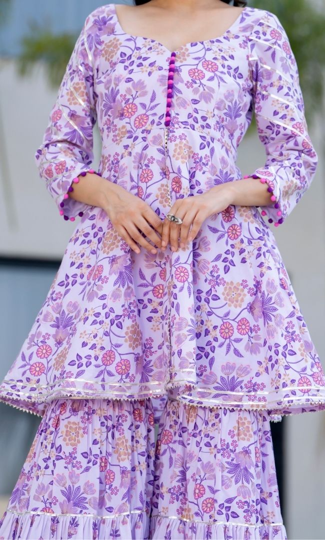 Impress Purple Block Print Sharara Set