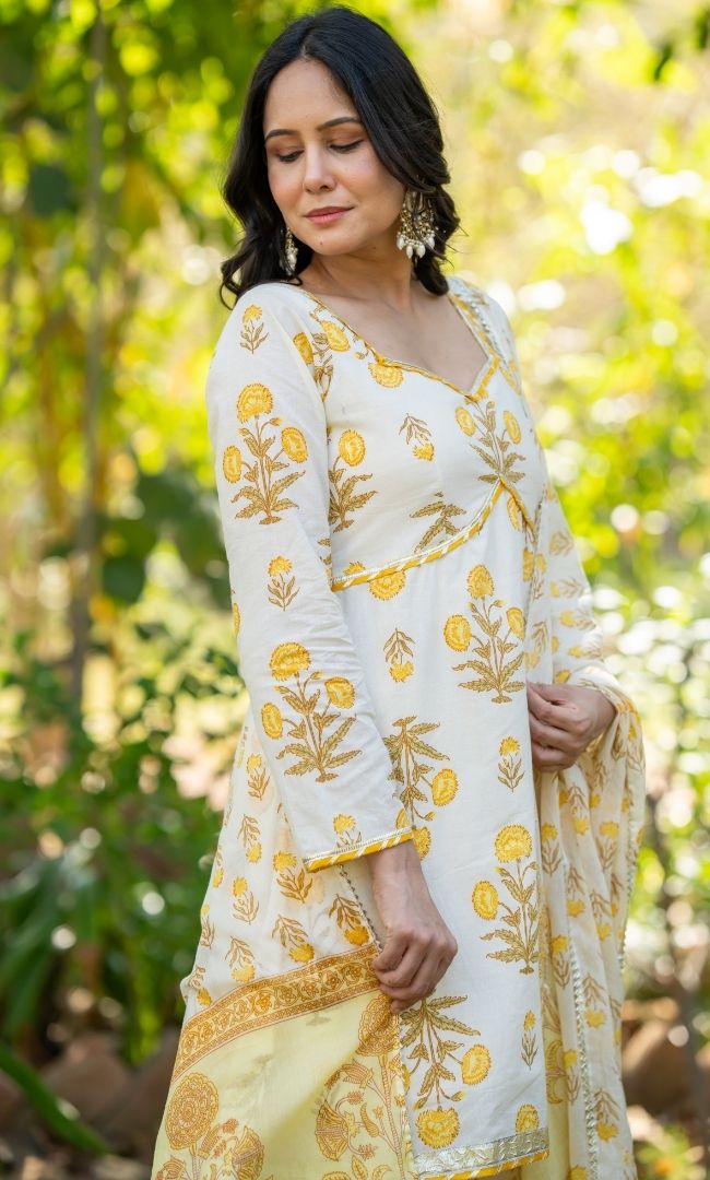 Riva Mustard Cotton Sharara Set