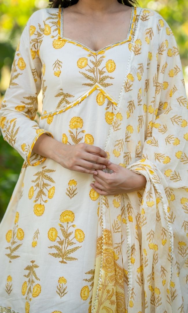 Riva Mustard Cotton Sharara Set