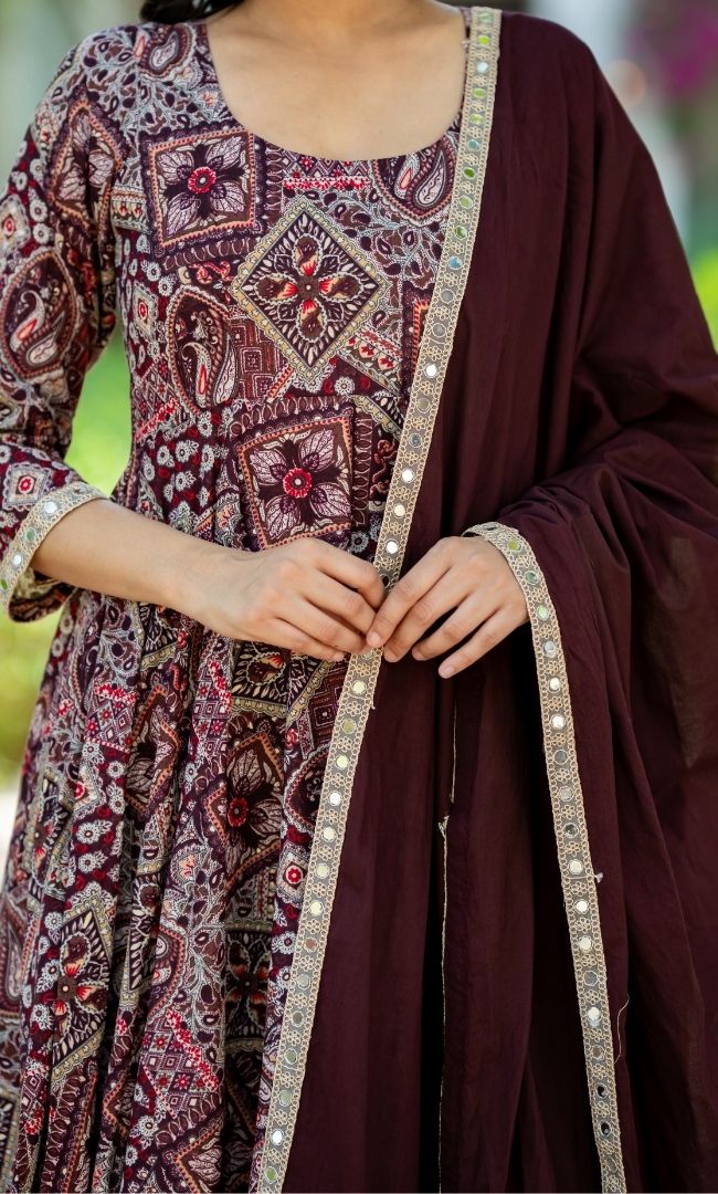 Zar Rouge Cotton Anarkali Set