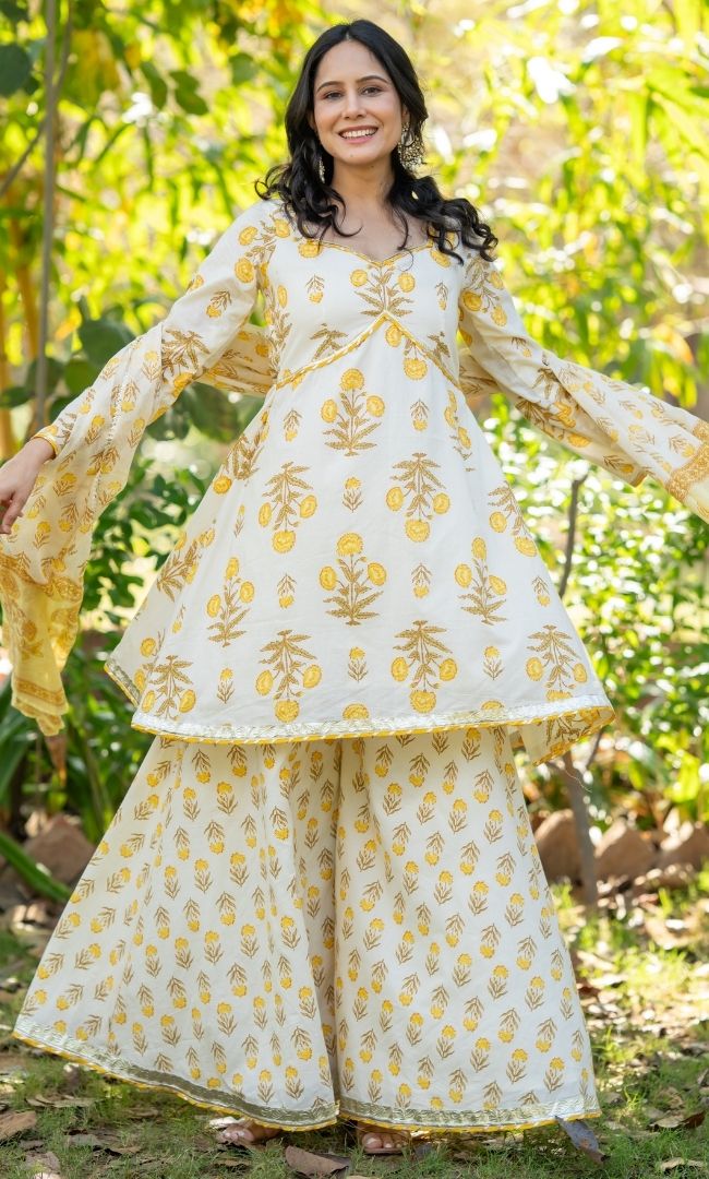 Riva Mustard Cotton Sharara Set