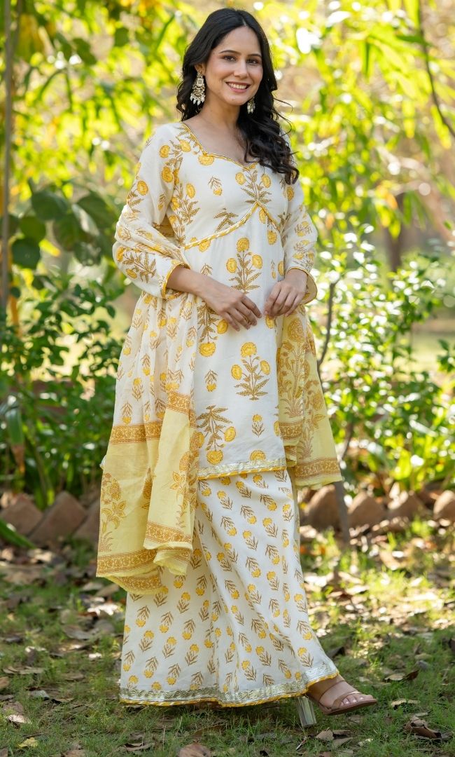 Riva Mustard Cotton Sharara Set