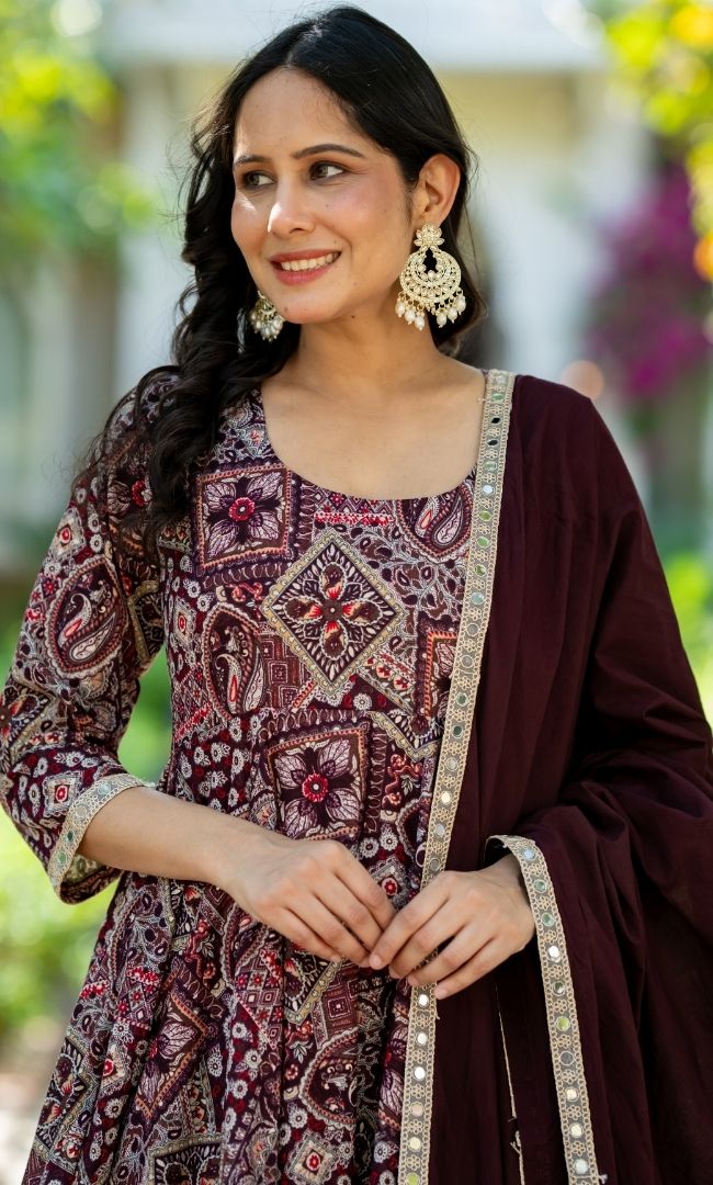 Zar Rouge Cotton Anarkali Set