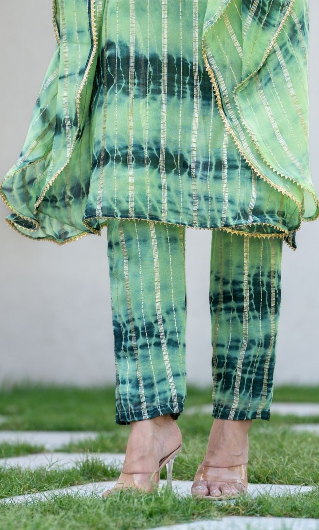 Green Shibori Lurex Co-ord Set