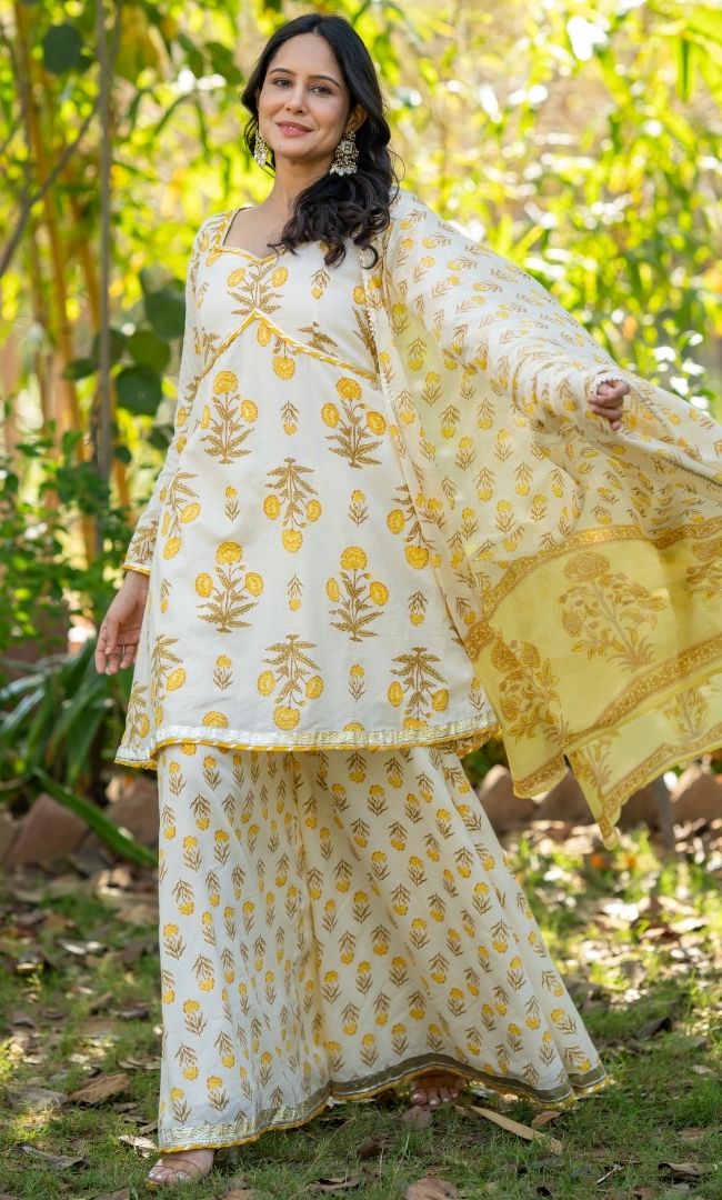 Riva Mustard Cotton Sharara Set
