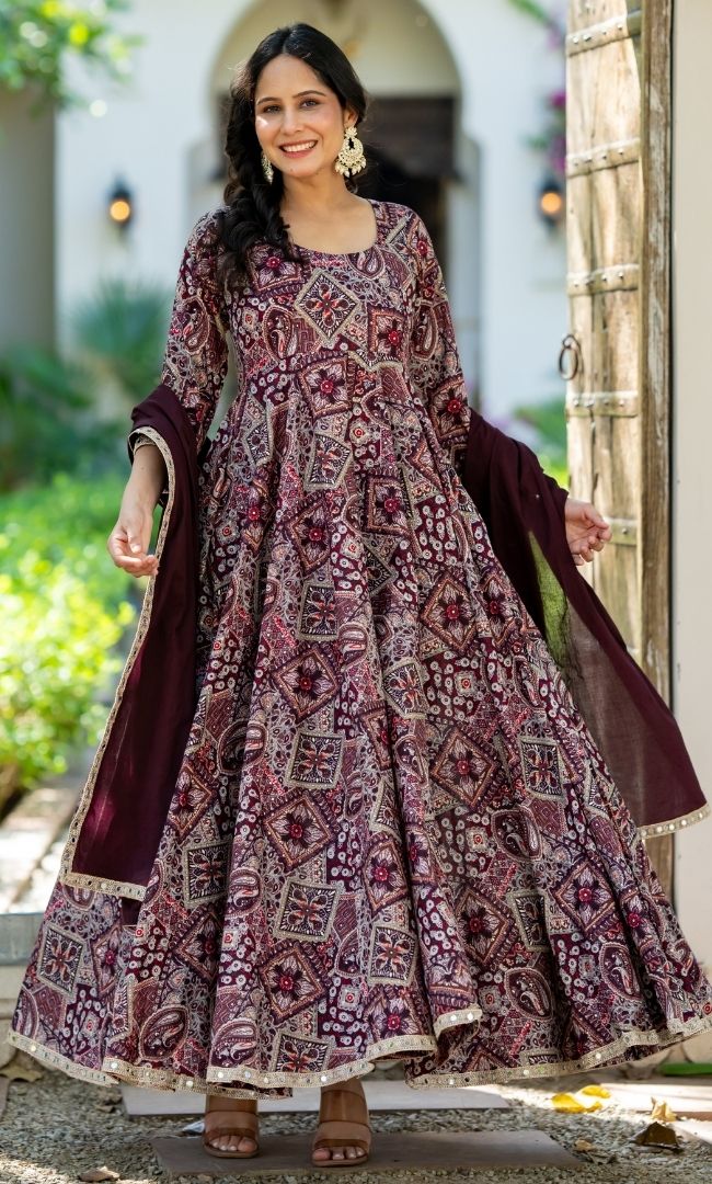 Zar Rouge Cotton Anarkali Set