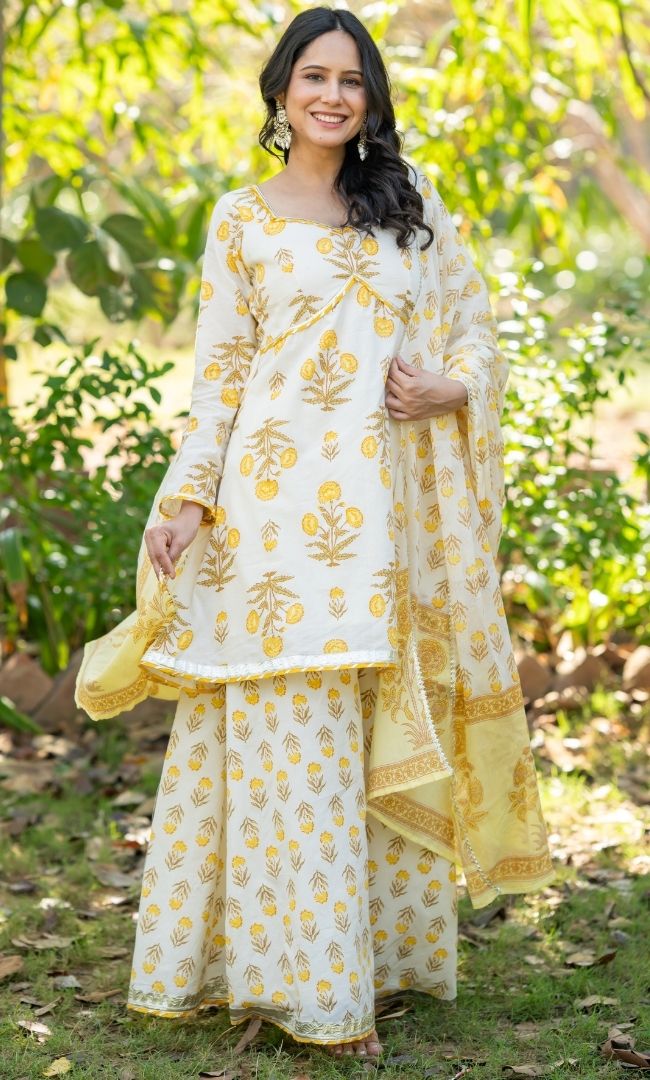 Riva Mustard Cotton Sharara Set