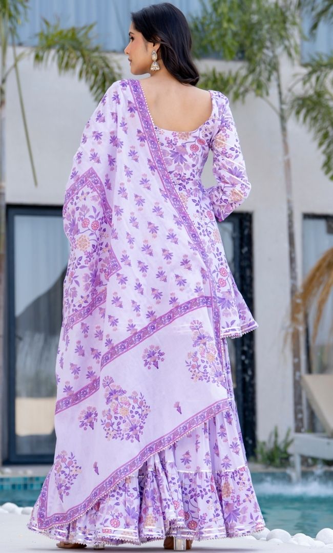 Impress Purple Block Print Sharara Set