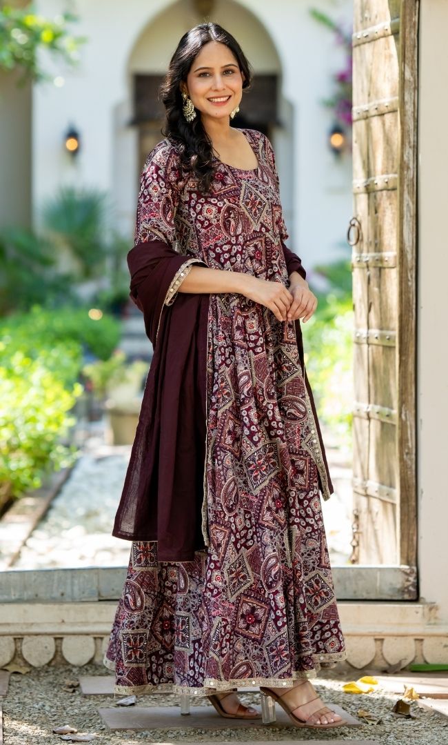 Zar Rouge Cotton Anarkali Set