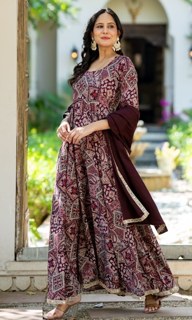 Zar Rouge Cotton Anarkali Set