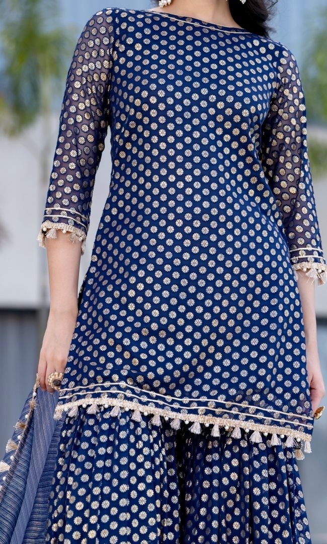 Lara Blue Brasso Sharara Set