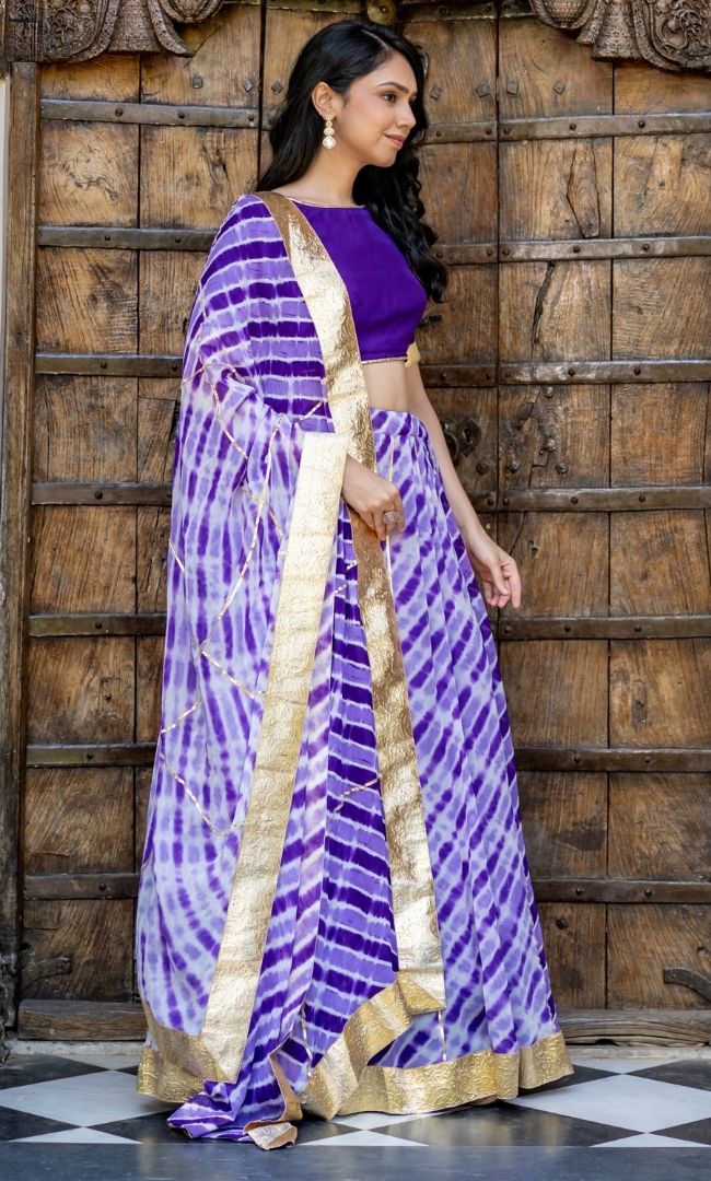 Marwar Purple Leheriya Lehenga Set