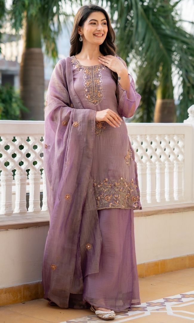 Aveline Purple Embrodiered Suit Set