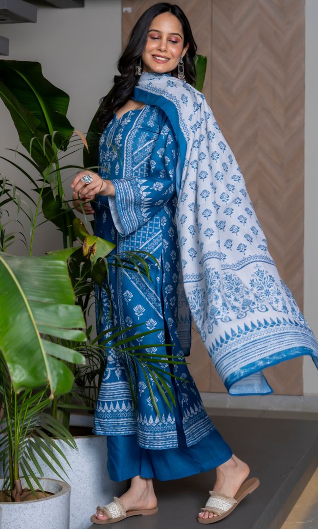 Indigo Printed Suit Set