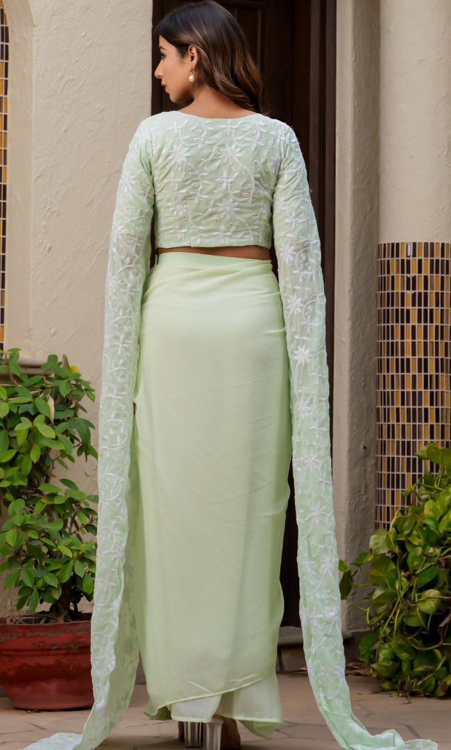 Divine Pastel Green Ethnic Skirt Set