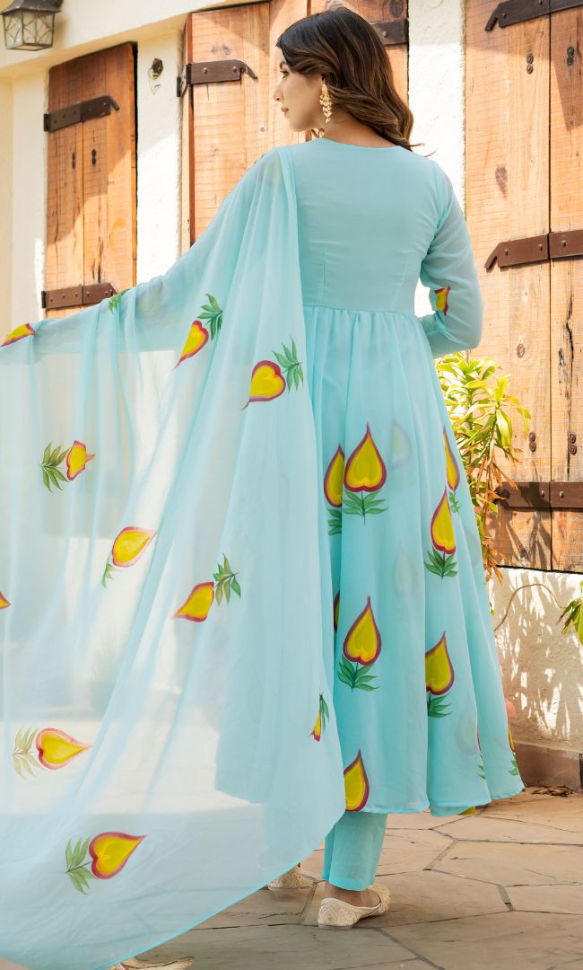 Sky Blue Handpainted Anarkali