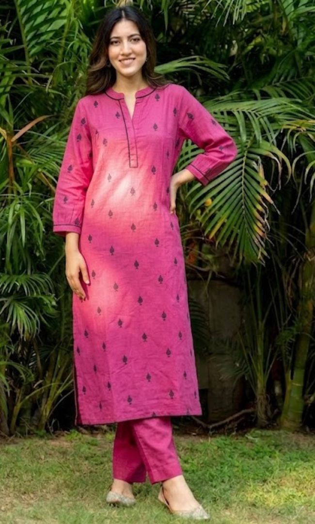 Pink Pikes Spades Cotton Kurta Set