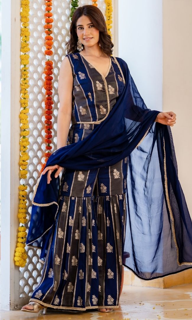 Blue Hour Brocade Sharara Set