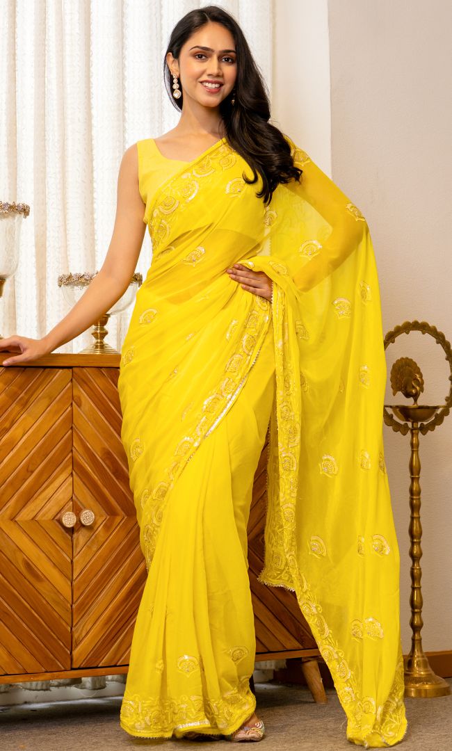 Golden Marigold Shimmer Saree