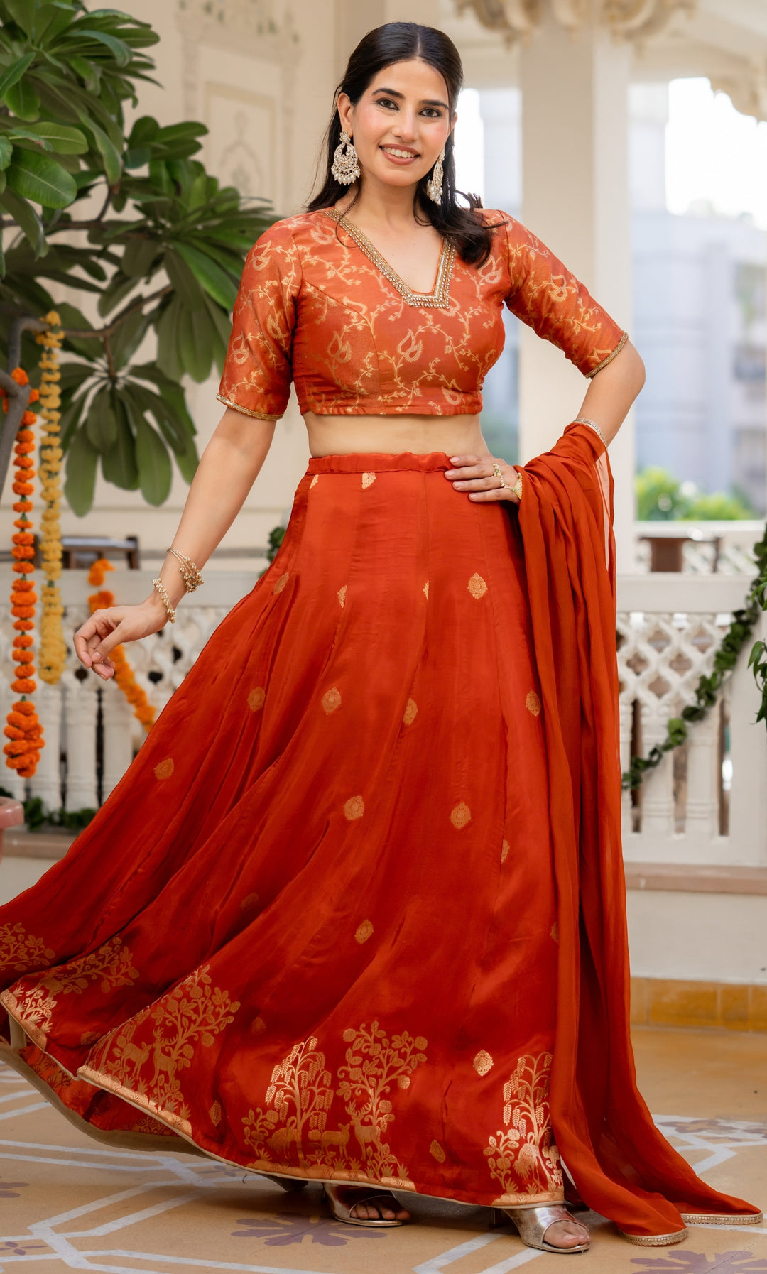 Rania Orange Brocade Lehenga Set